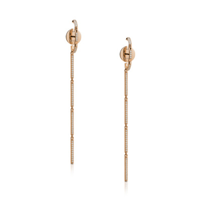 Linette Lobe Studs in rose gold featuring elegant dangling design with diamond accents, perfect for enhancing any jewelry collection.