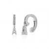 Silver earcuff featuring a unique A-shape design adorned with sparkling diamonds, perfect for stylish jewelry collections.