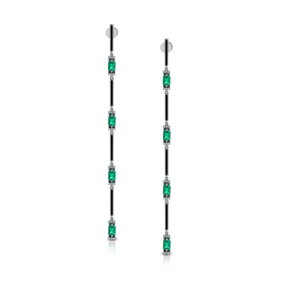 Elegant Alessandra earrings featuring emerald gemstones set in a sleek design, perfect for adding a touch of sophistication.