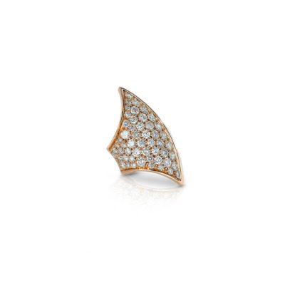 Ring featuring a unique design with diamond embellishments set in rose gold.