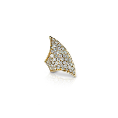 Gold decorative piece with a diamond-encrusted surface, shaped like a stylized fin or wing.