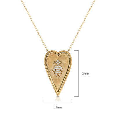 Gold elongated heartbeat necklace featuring a heart pendant with a girl design and diamond accents.
