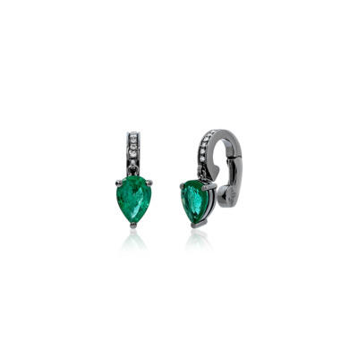 Emerald pear-shaped ear cuff with silver accents and small clear stones.