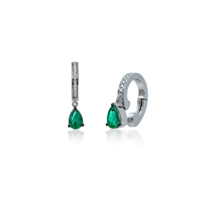 Emerald pear shape ear cuff featuring a silver design with a diamond accent.