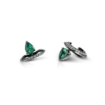 Linette Piorra ear cuff featuring a pear-shaped emerald and diamond accents.