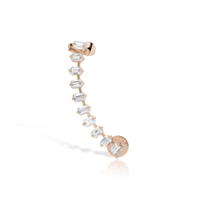 Rose gold ear climber featuring a series of rectangular diamonds set in a curved design.