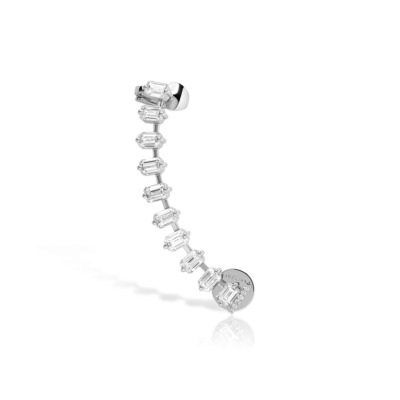 White gold ear climber featuring a series of diamond accents arranged in a curved design.