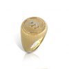 Gold signet ring featuring a diamond-studded letter S, designed with a textured band and polished finish, ideal for personal or gift use.