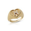 Heart-shaped signet ring featuring an H and diamond embellishments, crafted in gold. Elegant jewelry piece for personal adornment.