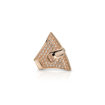 Gold triangle-shaped ring adorned with rhinestones and a buckle detail.
