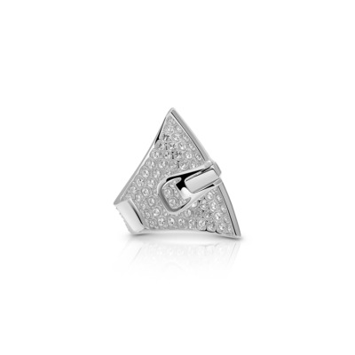 Silver Maxi Ergo ring adorned with diamond-like embellishments in a triangular shape.