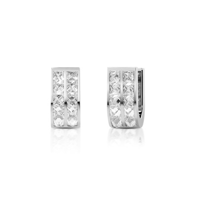 Mini huggie earrings featuring a double row of diamonds set in white gold.