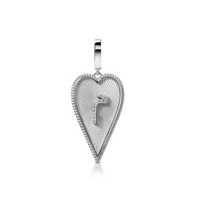 Silver heart-shaped pendant featuring a diamond accent in the center.