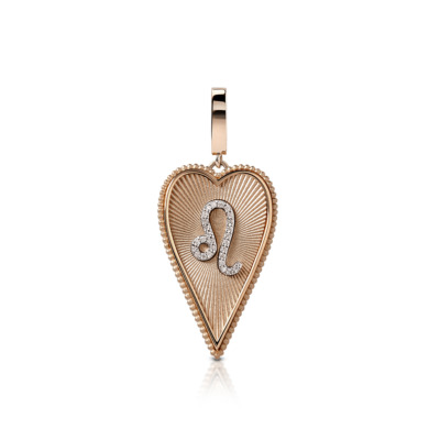 Elongated heart-shaped pendant featuring the Leo zodiac sign in a decorative design.