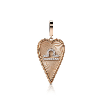 Elongated heart-shaped pendant featuring the Libra zodiac sign and decorative details.