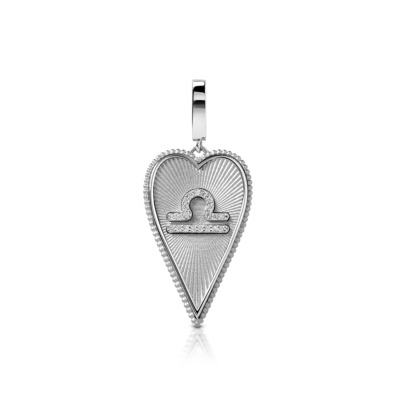 Elongated heart-shaped pendant featuring the Libra zodiac sign and decorative details.