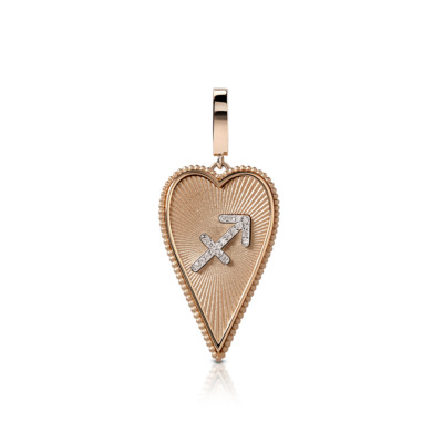 Elongated heart-shaped pendant necklace featuring the Sagittarius zodiac sign in the center.
