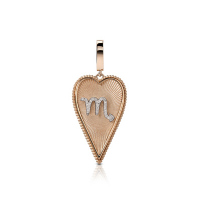 Elongated heart-shaped pendant featuring the Scorpio zodiac sign in a gold finish.