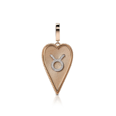 Elongated heart-shaped pendant featuring the Taurus zodiac sign in a gold finish.