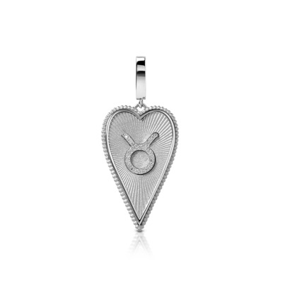 Elongated heart-shaped pendant featuring the Taurus zodiac sign in the center.