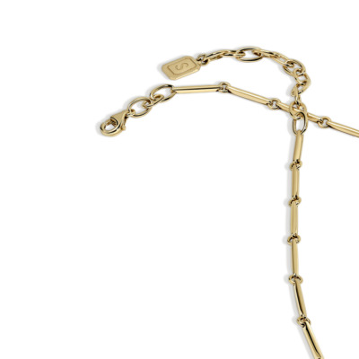 Gold slim choker necklace featuring a ruby rectangle pendant and a clasp closure.