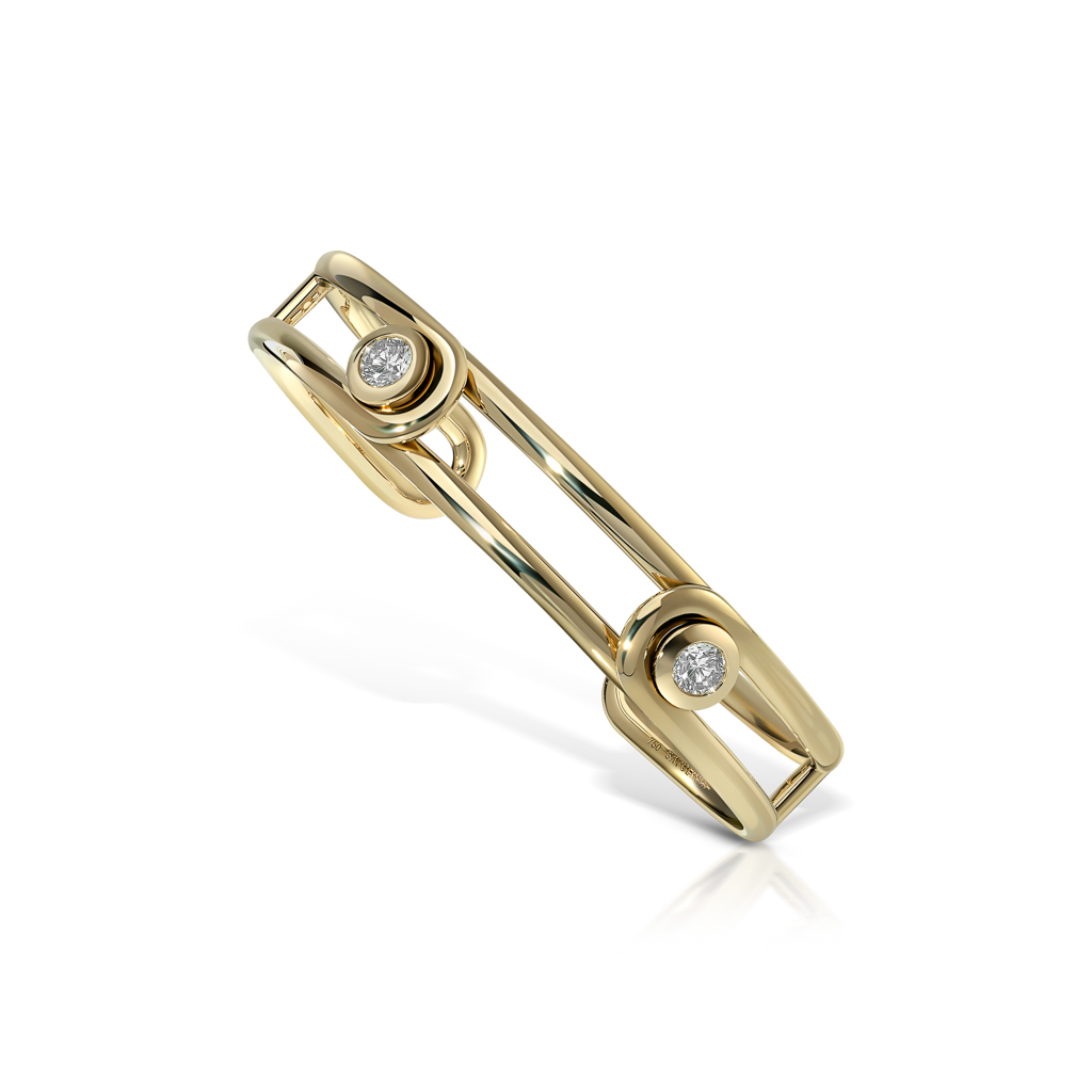 Gold Forme Beam Cuff bracelet with two diamond-set accents in a polished 18k gold finish, from Savolinna Jewelry's Forme collection
