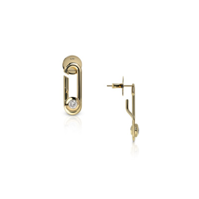 Forme Loop Earrings – Medium Model in 18k yellow gold, featuring a single diamond set in a polished loop, 25 mm length, by Savolinna Jewelry