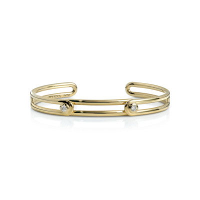 Savolinna Forme Beam Cuff – Slim Model in 18k gold, polished finish featuring two diamond-set points, refined architectural bracelet with open silhouette